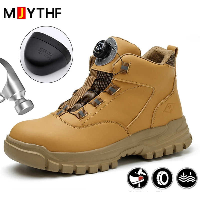 Rotating Buttons Men Safety Boots Autumn Winter Steel Toe Work Boots Indestructible Protective Safety Shoes Men Puncture-Proof